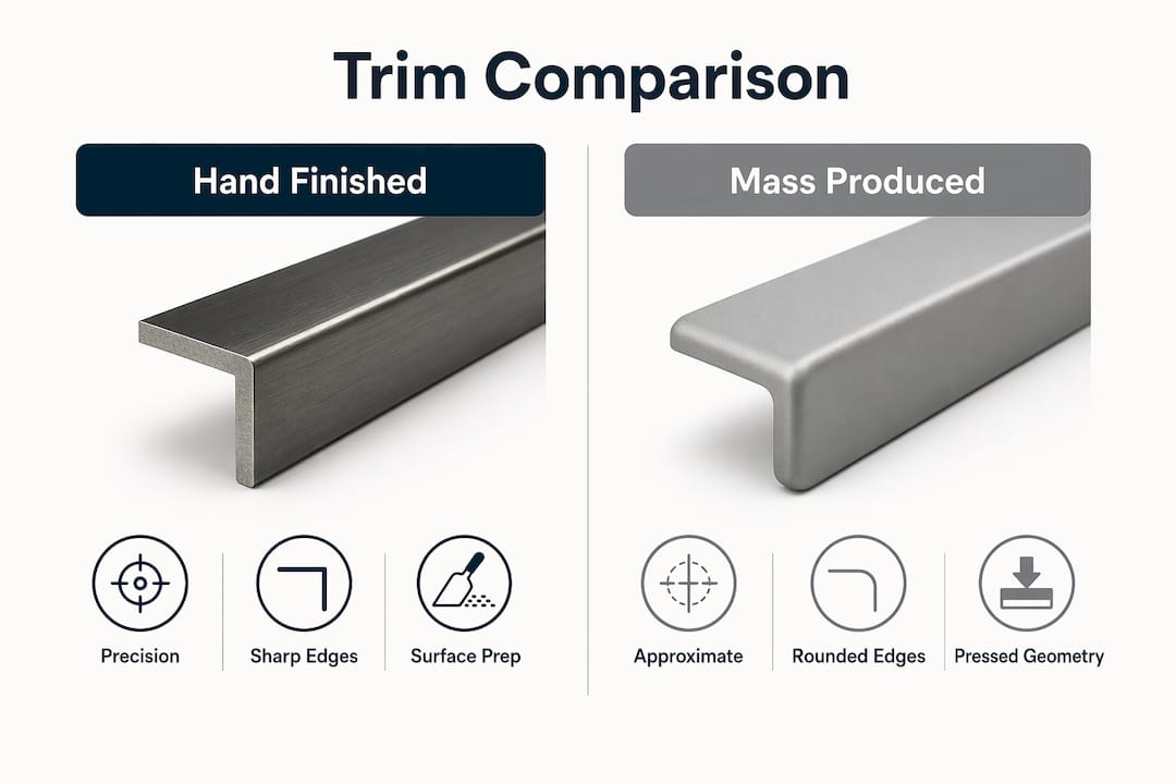 Infographic comparing hand finished and mass produced trims