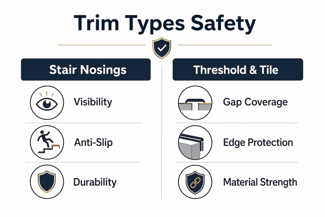 Infographic comparing stair nosings and threshold trims safety features