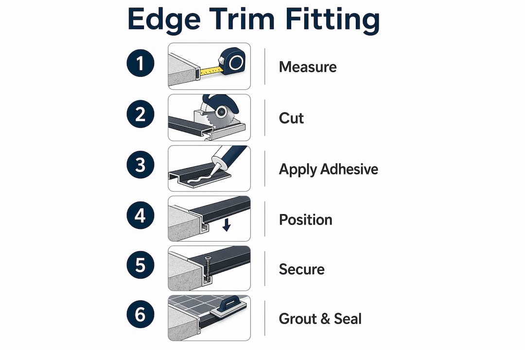 Infographic with vertical steps for edge trim fitting