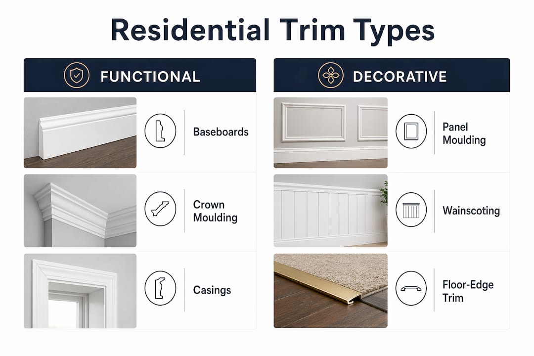Infographic comparing functional and decorative residential trims