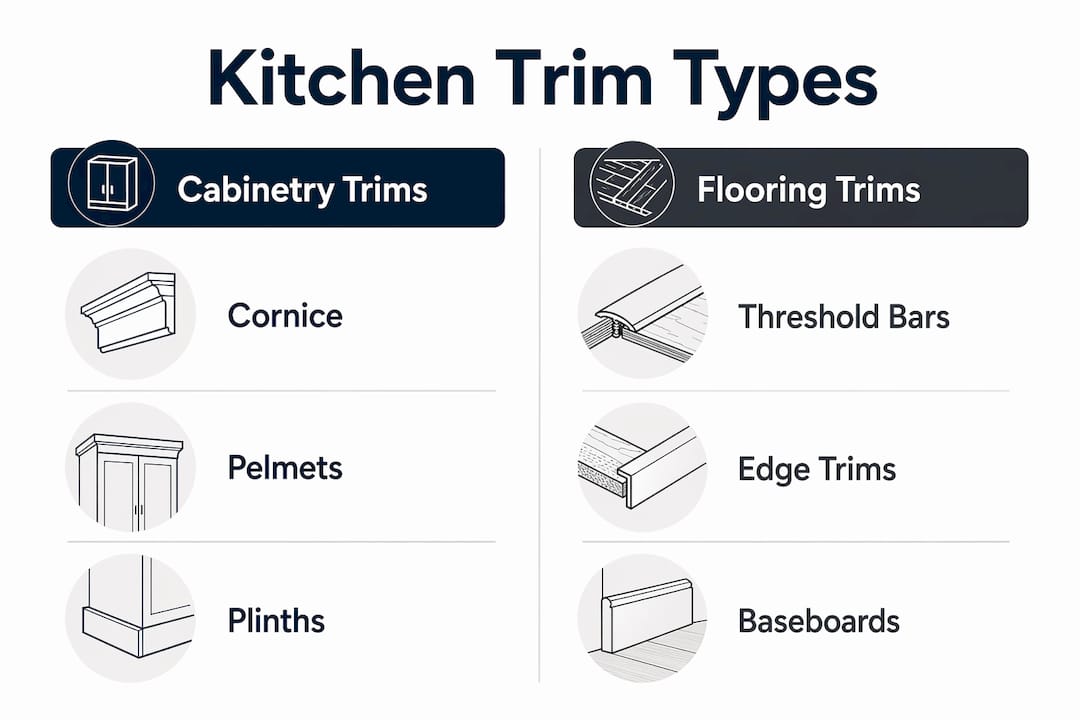 Infographic showing cabinetry and flooring kitchen trims
