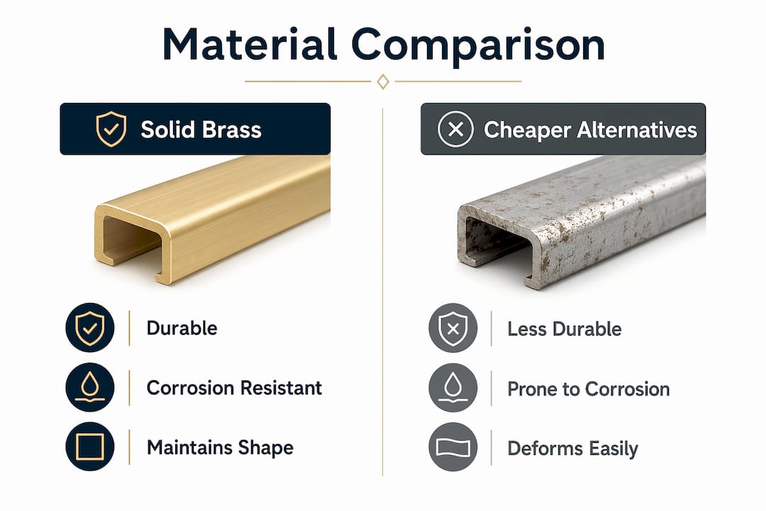 Infographic comparing solid brass and cheaper door bar materials