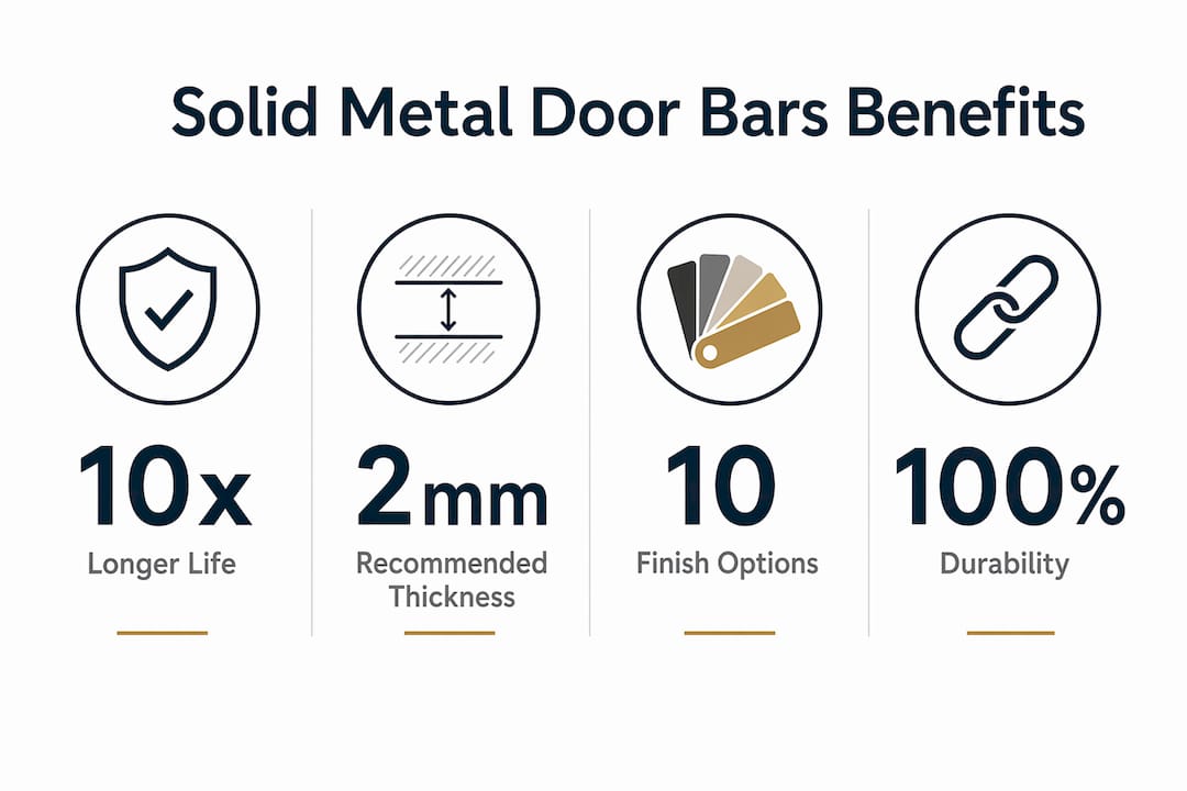 Infographic outlining key benefits of solid metal door bars