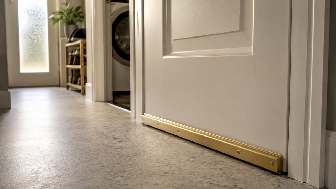 Solid metal door bar at home backdoor threshold