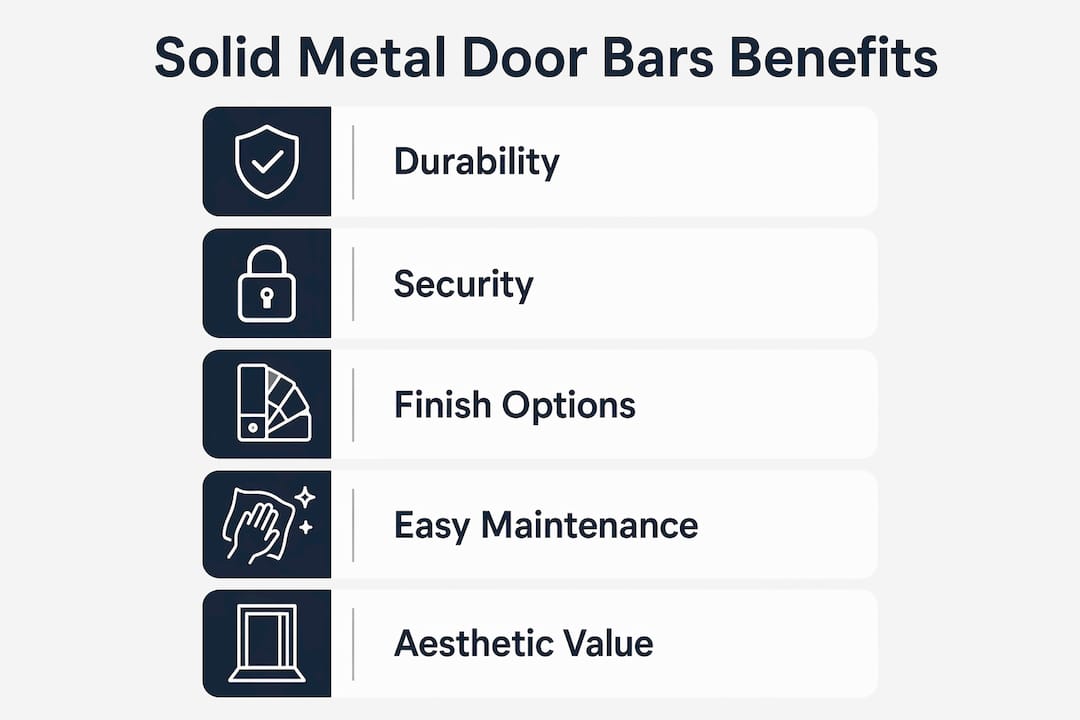 Infographic showing key advantages of solid metal door bars