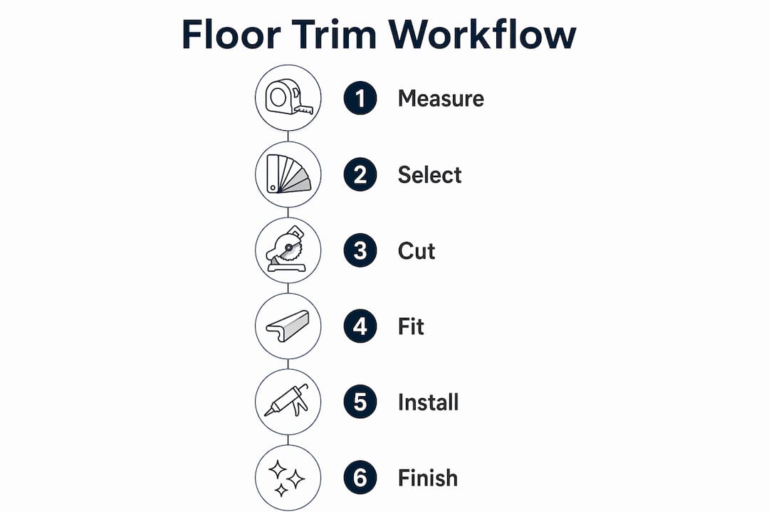 Infographic displaying step-by-step floor trim workflow