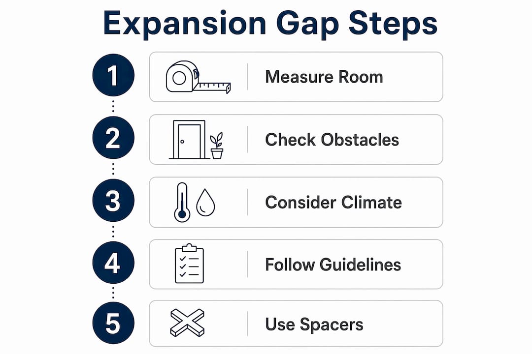 Infographic outlining key steps for flooring expansion gaps