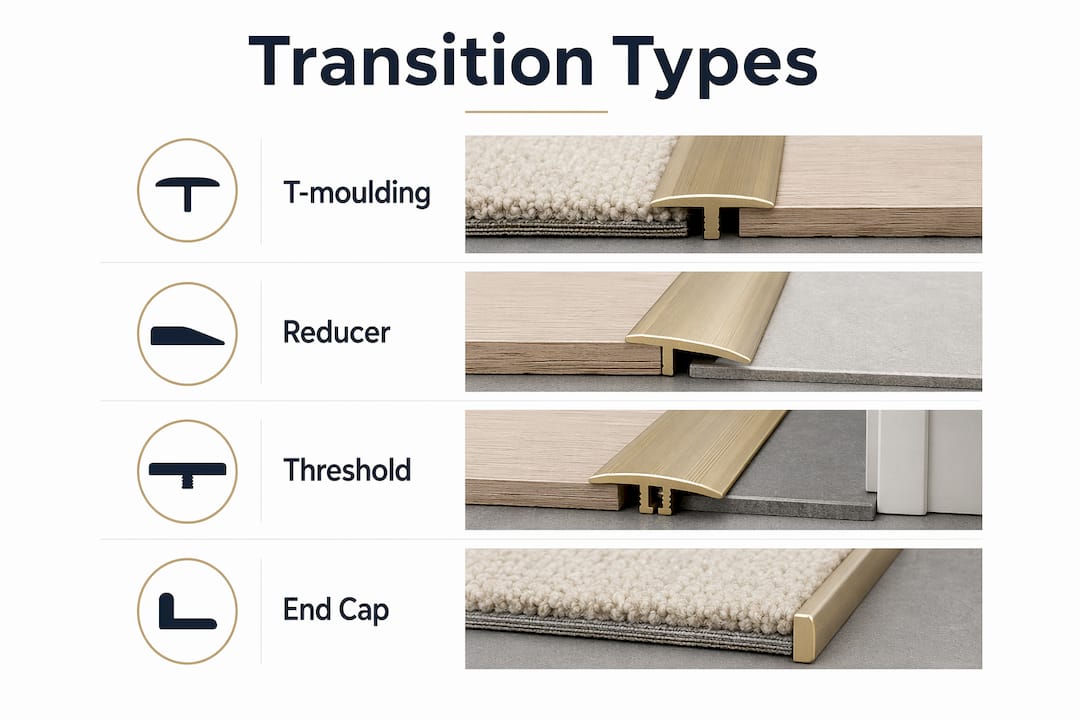 Infographic showing flooring transition types