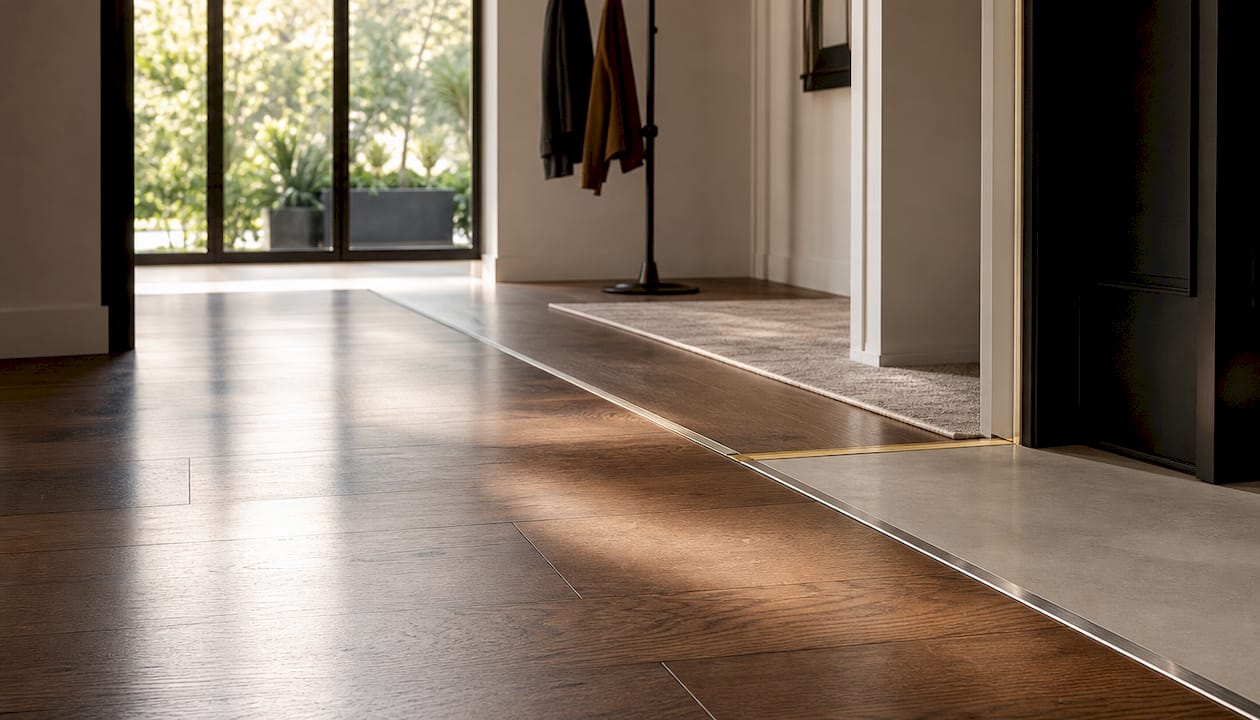 Close-up of metal trims enhancing floor design