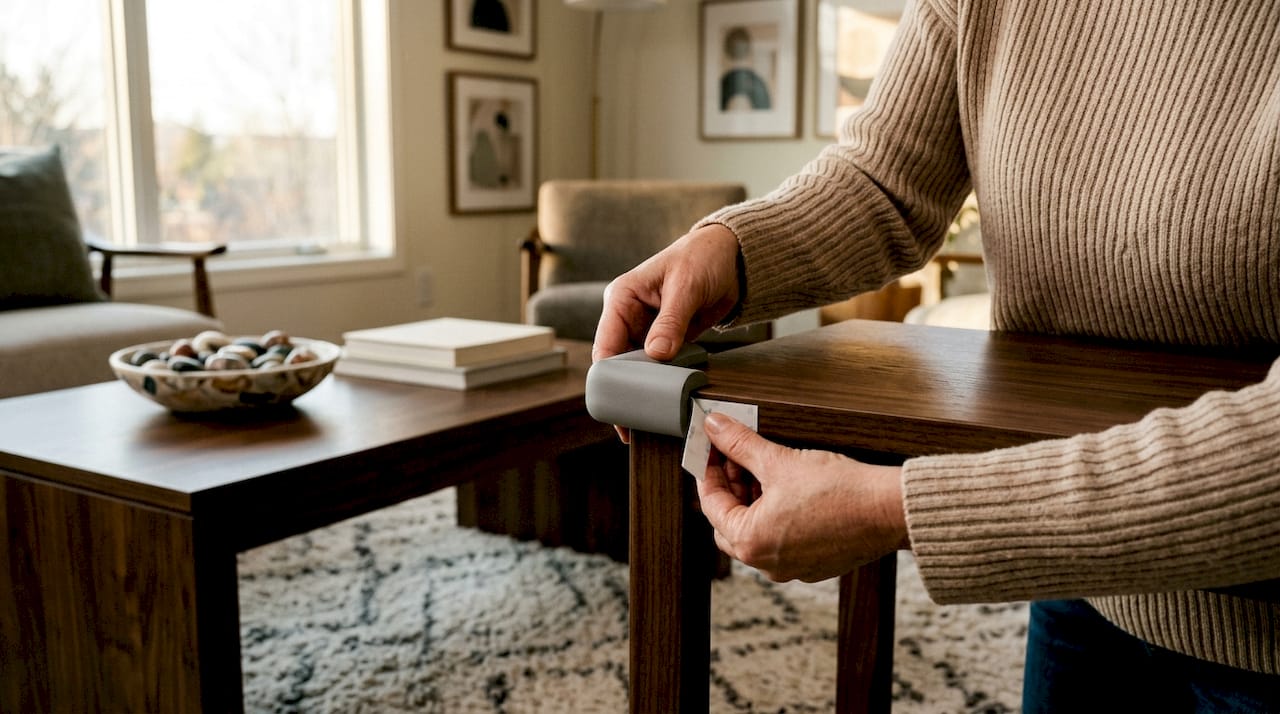 Applying soft foam guard to furniture corner