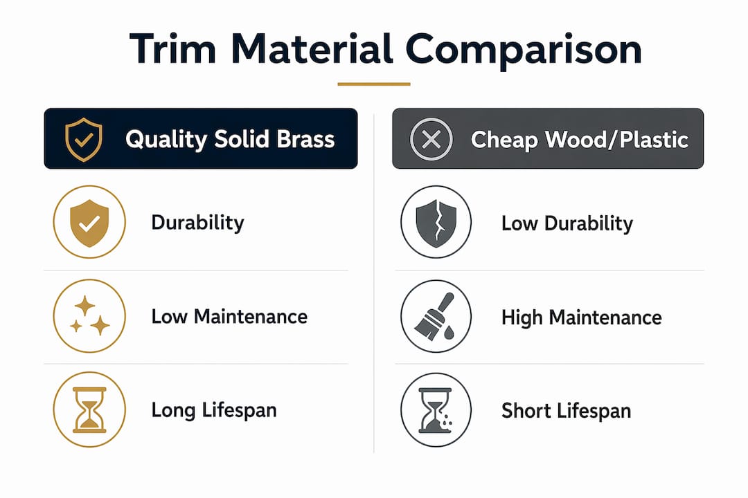 Infographic comparing quality brass trims vs cheap alternatives