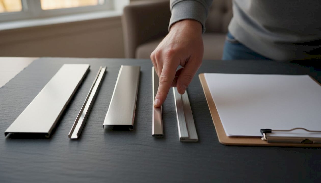 Close-up of various door bar profile types