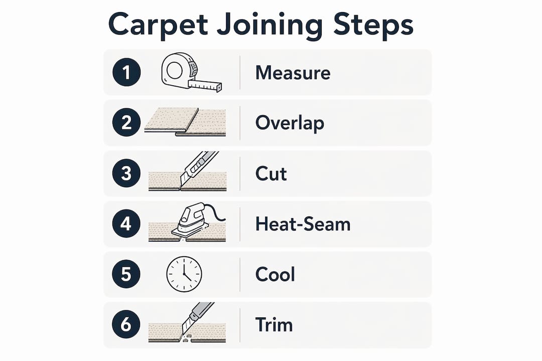 Infographic illustrating carpet joining process steps