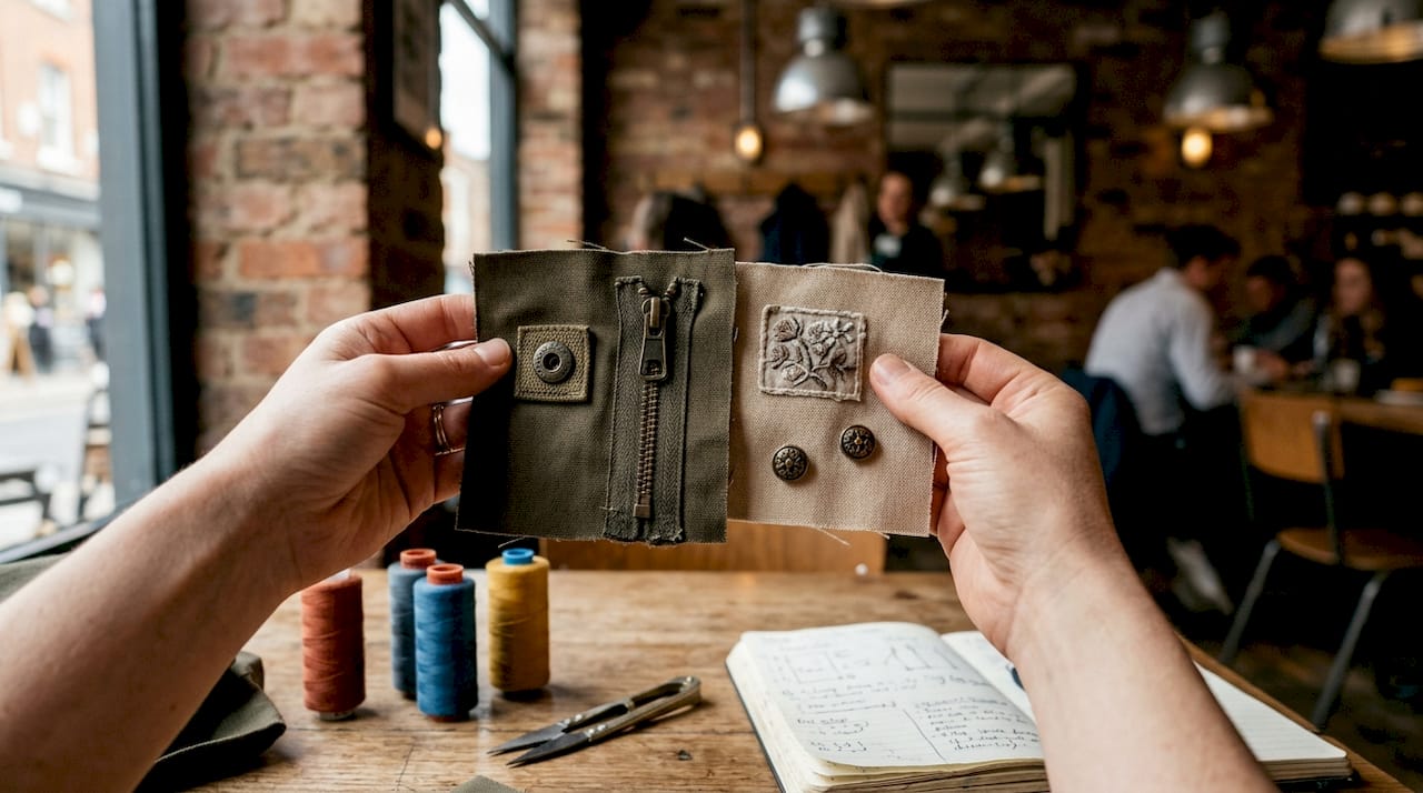 Hands comparing functional and decorative trims