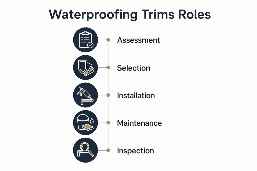 Infographic illustrating the roles of waterproofing trims
