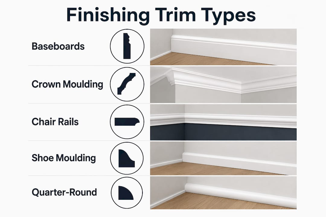 Infographic showing common types of finishing trims with labels