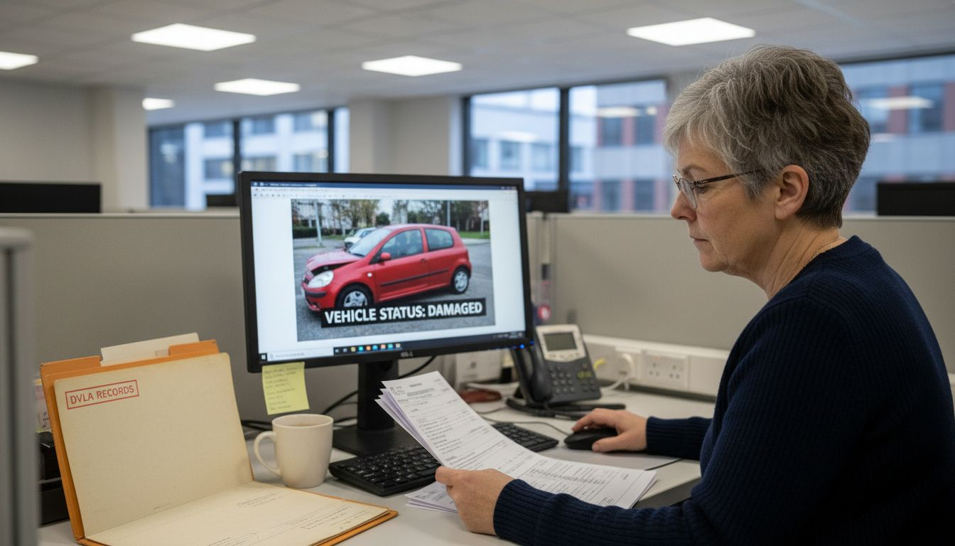 DVLA officer reviews damaged car registration