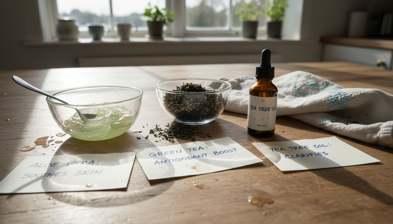 Comparing natural skincare ingredients on table