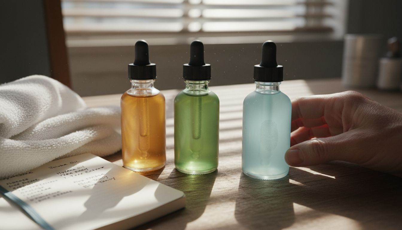 Serum bottles with handwritten ingredient lists