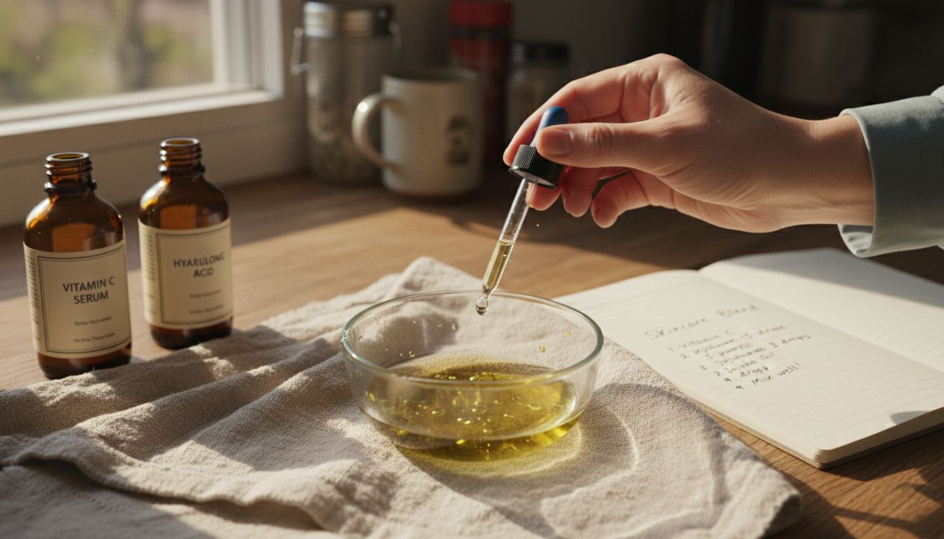 Hand holding skincare dropper ingredients