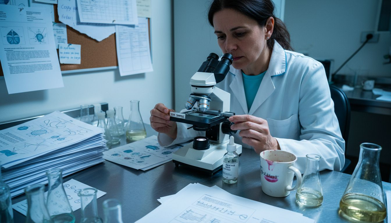Scientist studying peptide effects on skin cells