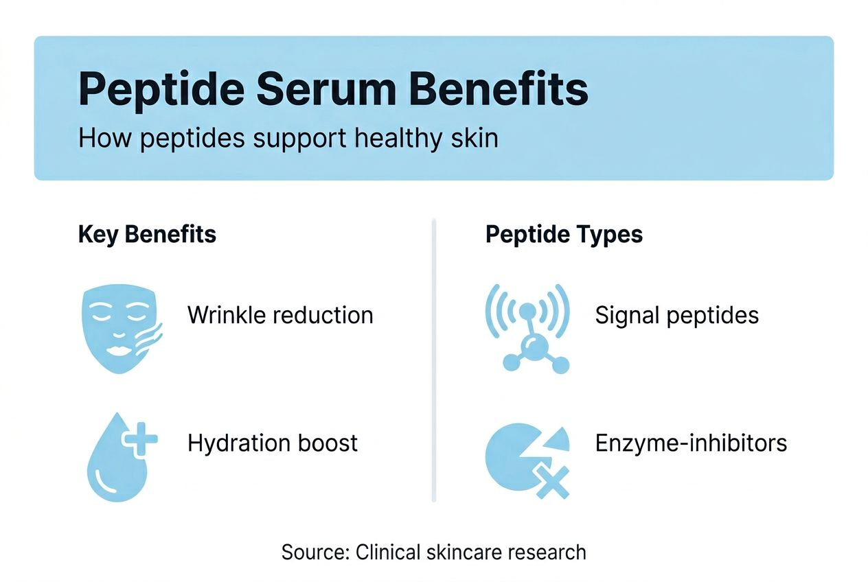 Infographic with peptide serum benefits and types