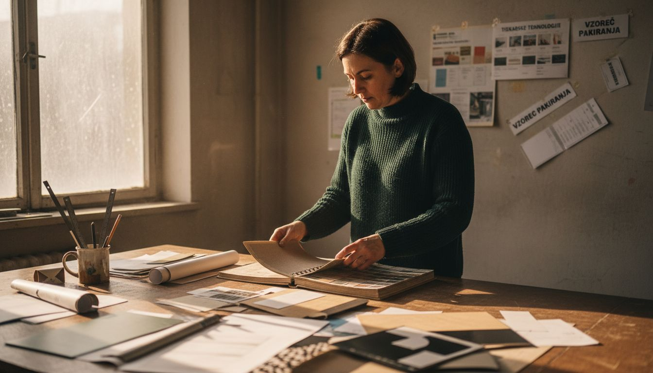Ženska izbira vzorce embalažnih materialov.