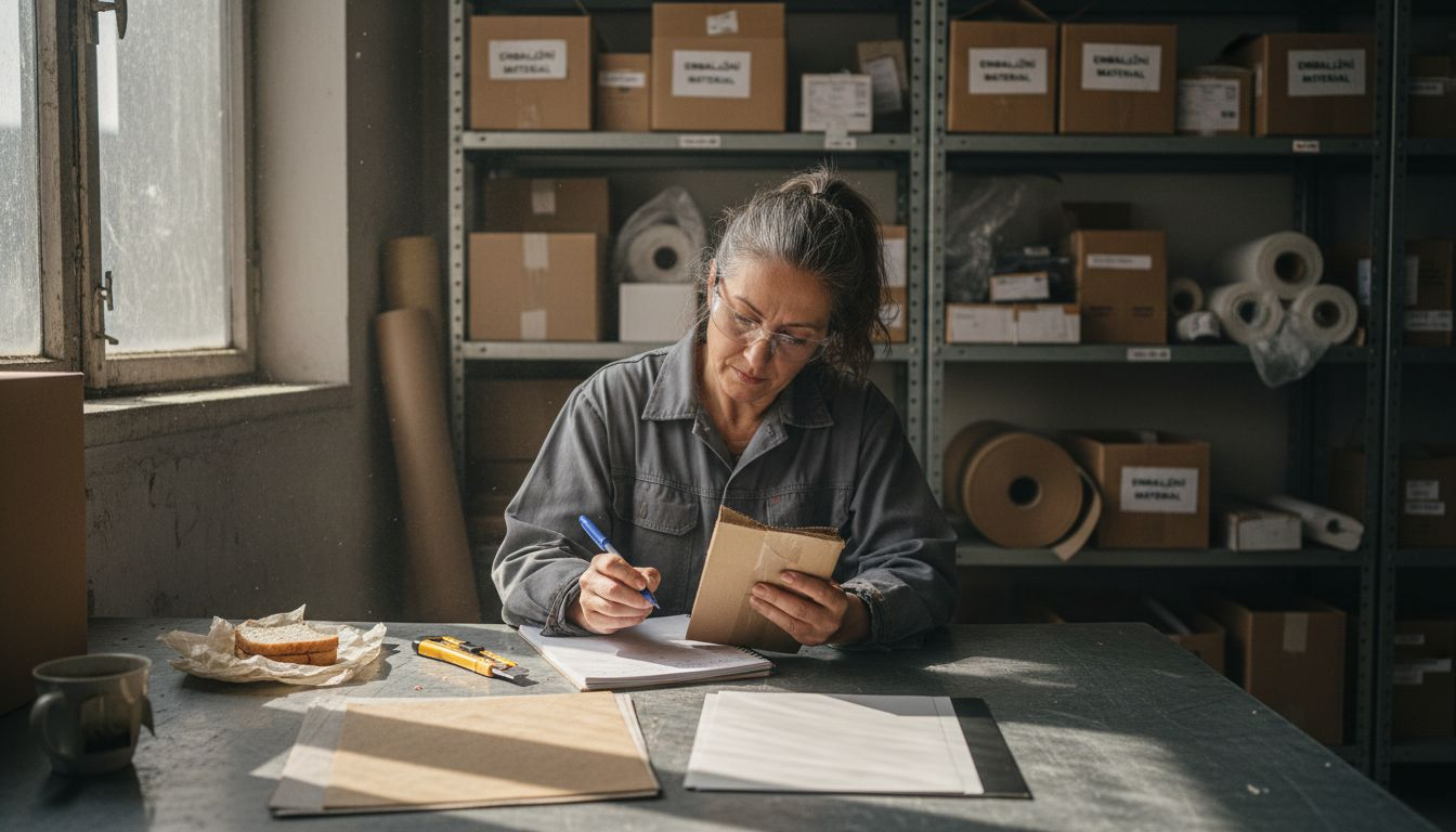 Tehnik preverja embalažne materiale in vzorce.