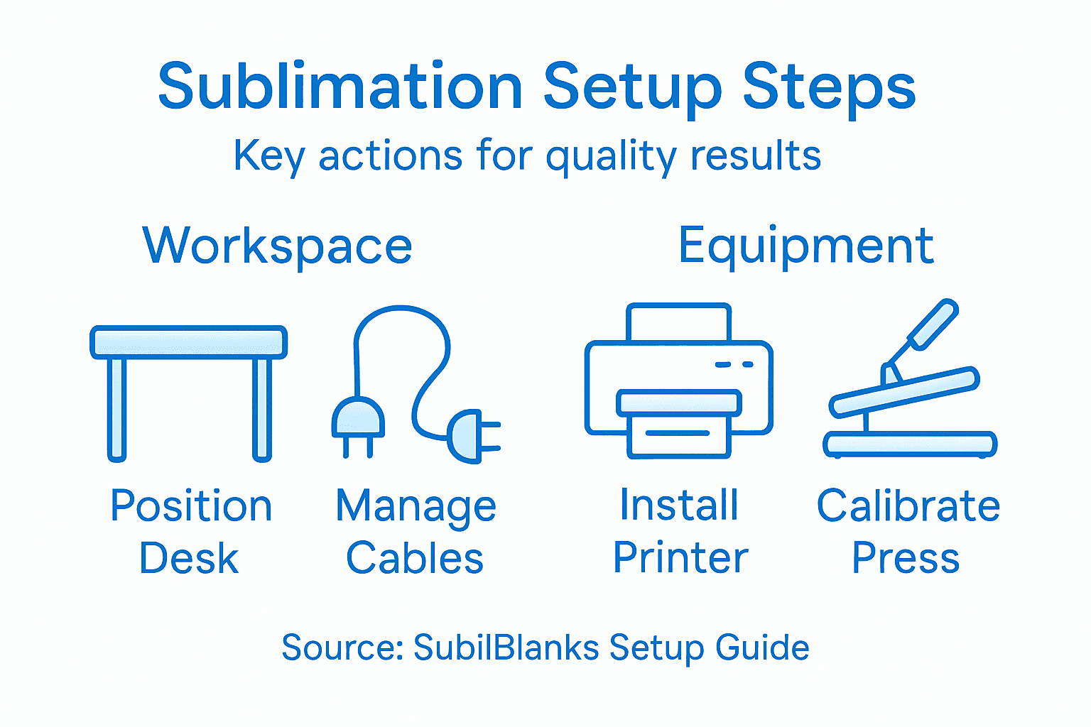 Infographic summarizing sublimation equipment setup steps