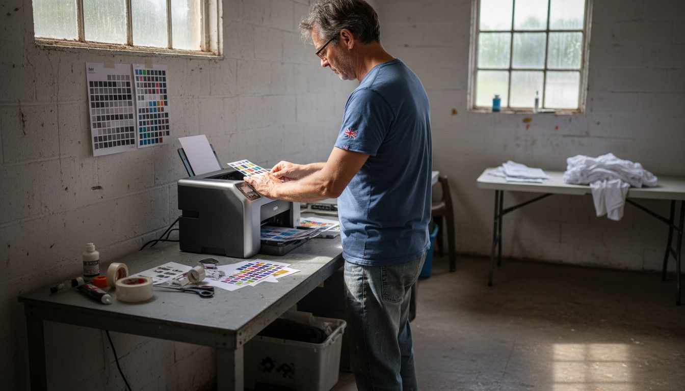 Man loading sublimation printer in studio