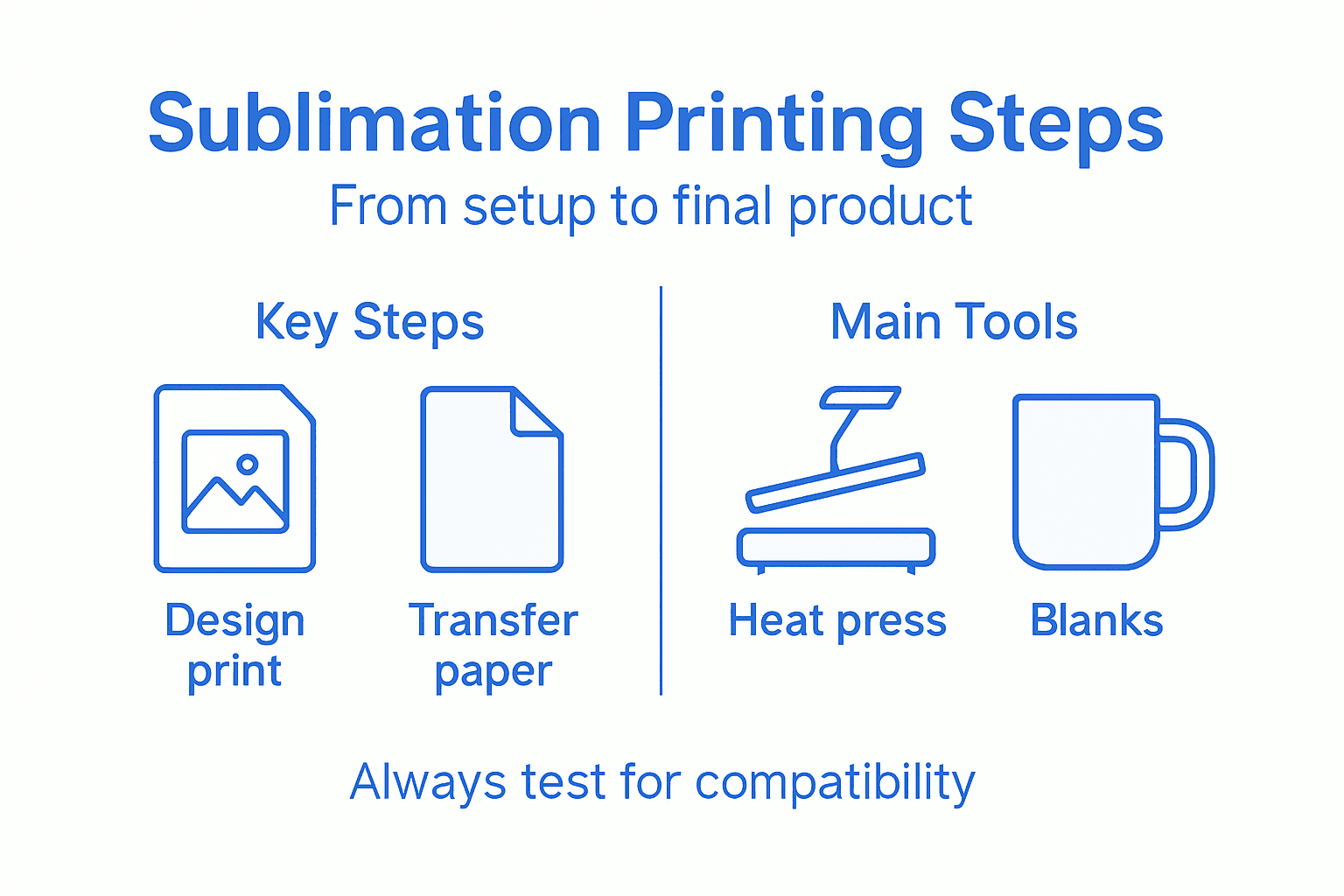 Infographic showing sublimation printing steps and tools