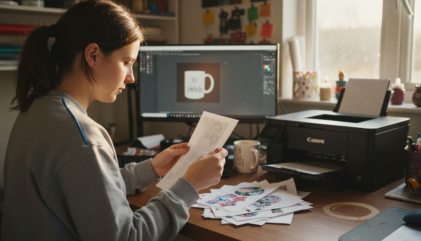 Woman loading transfer paper in printer
