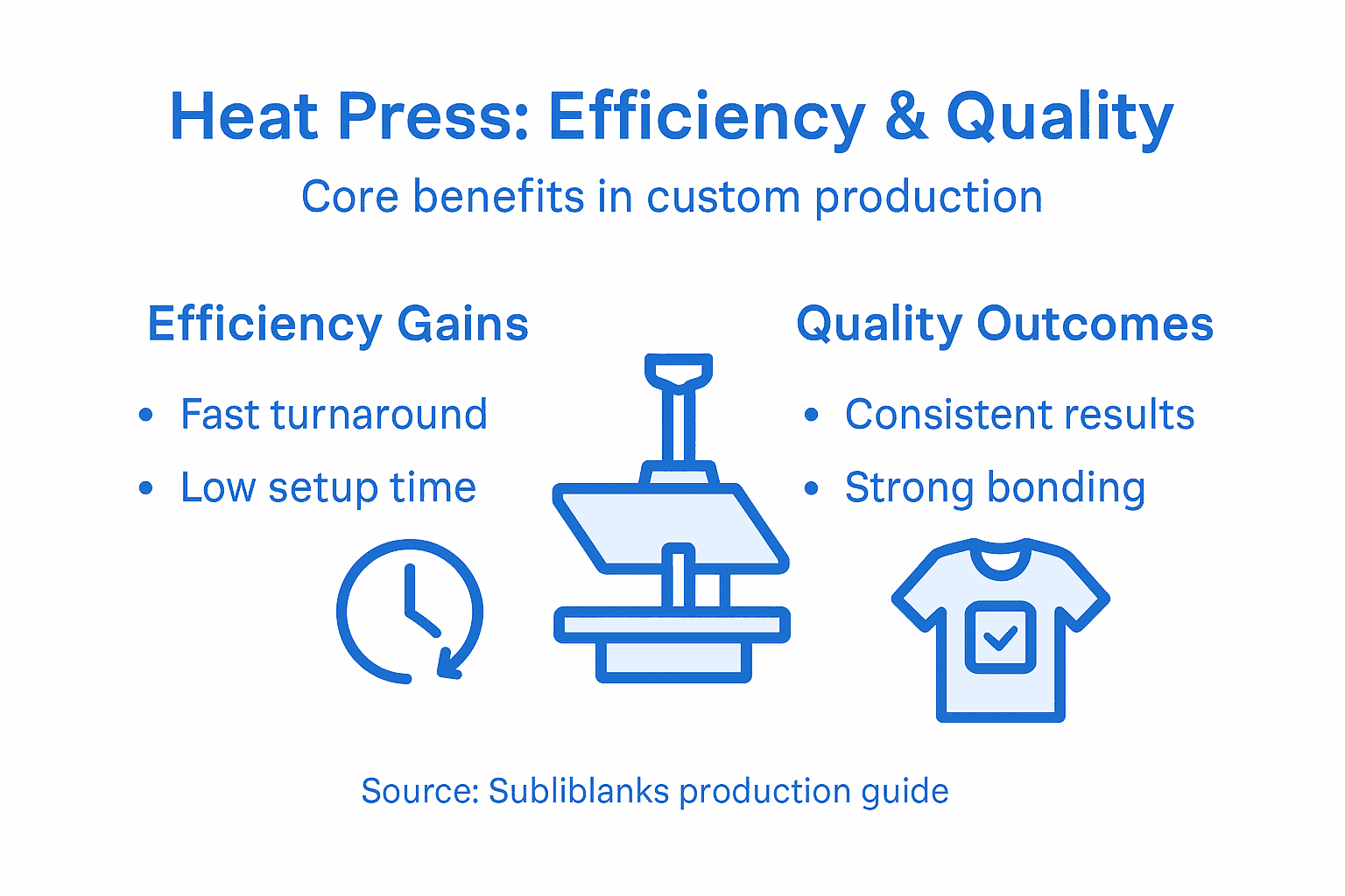 Infographic showing heat press benefits for production