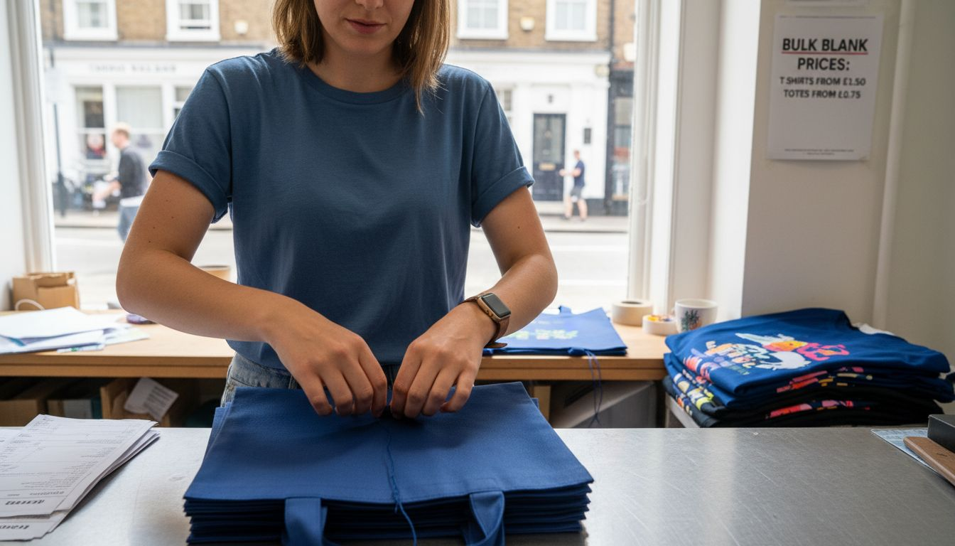 Shop owner folding fabric sublimation blanks