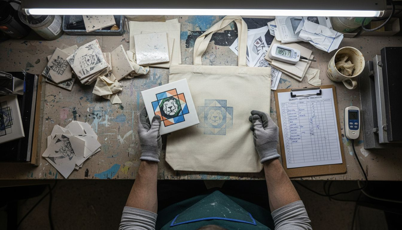 Technician checks print quality on test samples