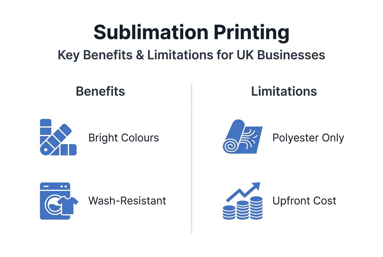 Infographic showing sublimation benefits and limits