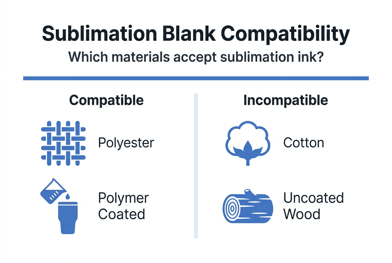Infographic showing material compatibility for sublimation