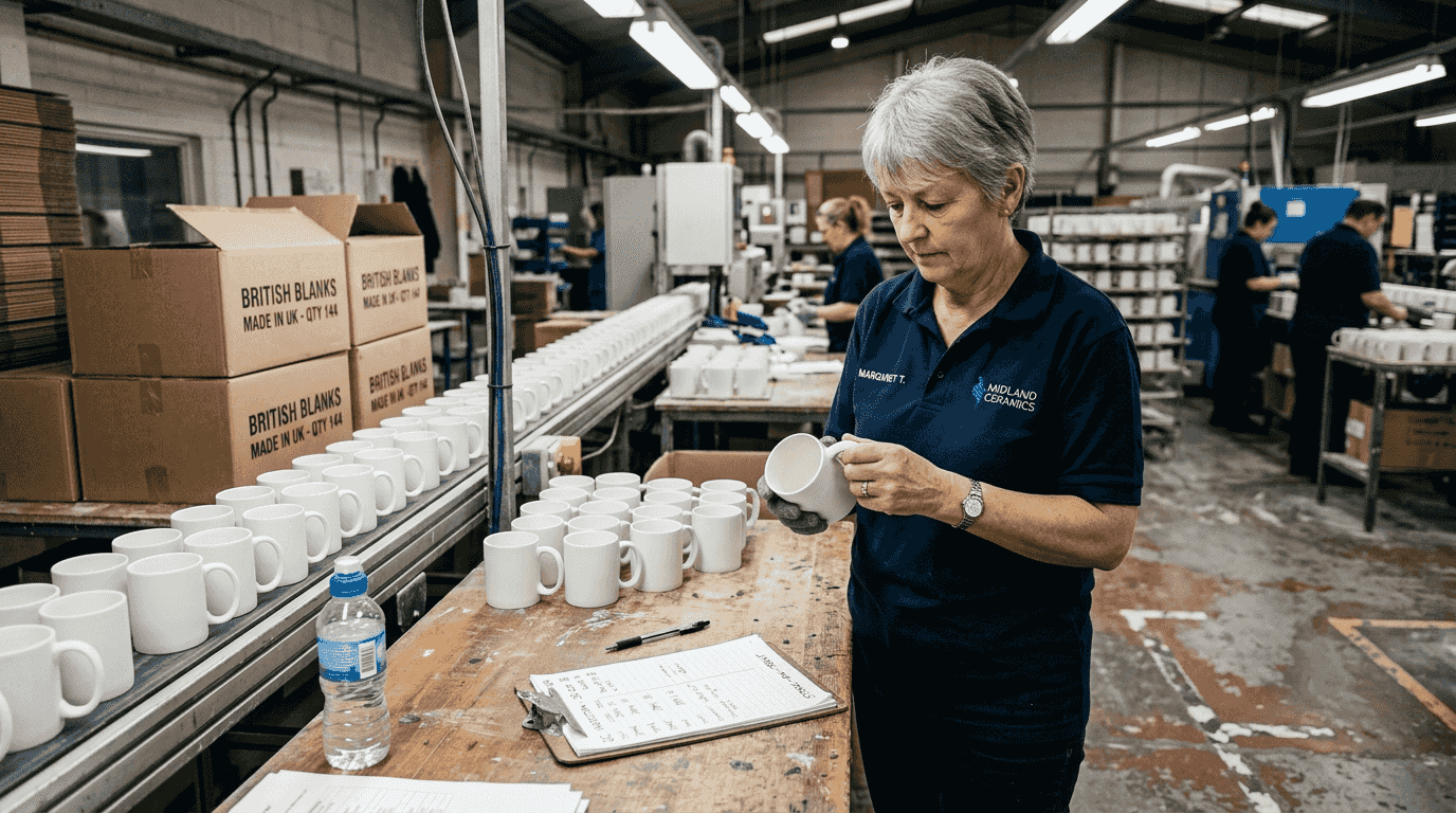 Worker inspecting blanks at UK factory