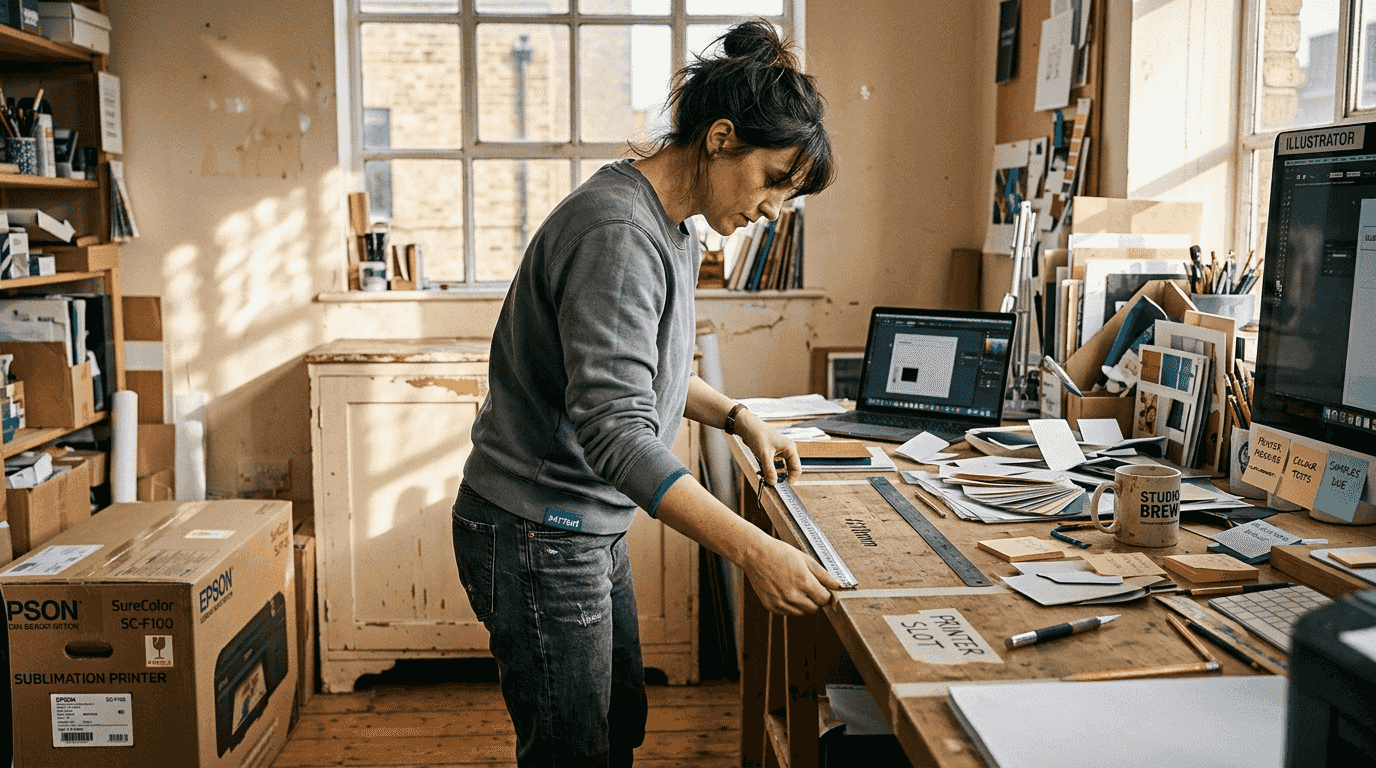 Designer measuring workspace for printer