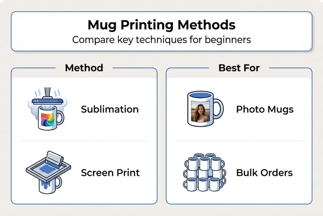 Infographic compares mug printing methods and uses