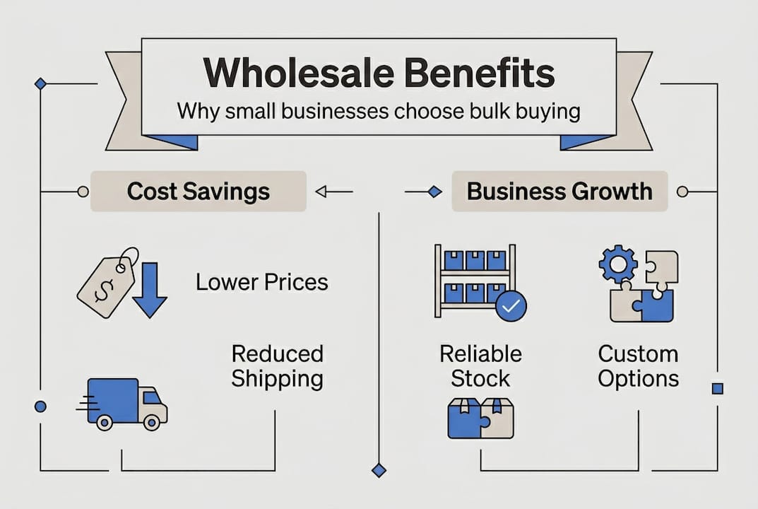 Infographic summarizing wholesale benefits for small businesses