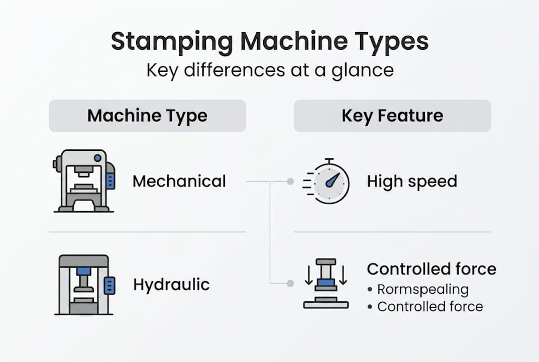Infographic comparing stamping machine types and features