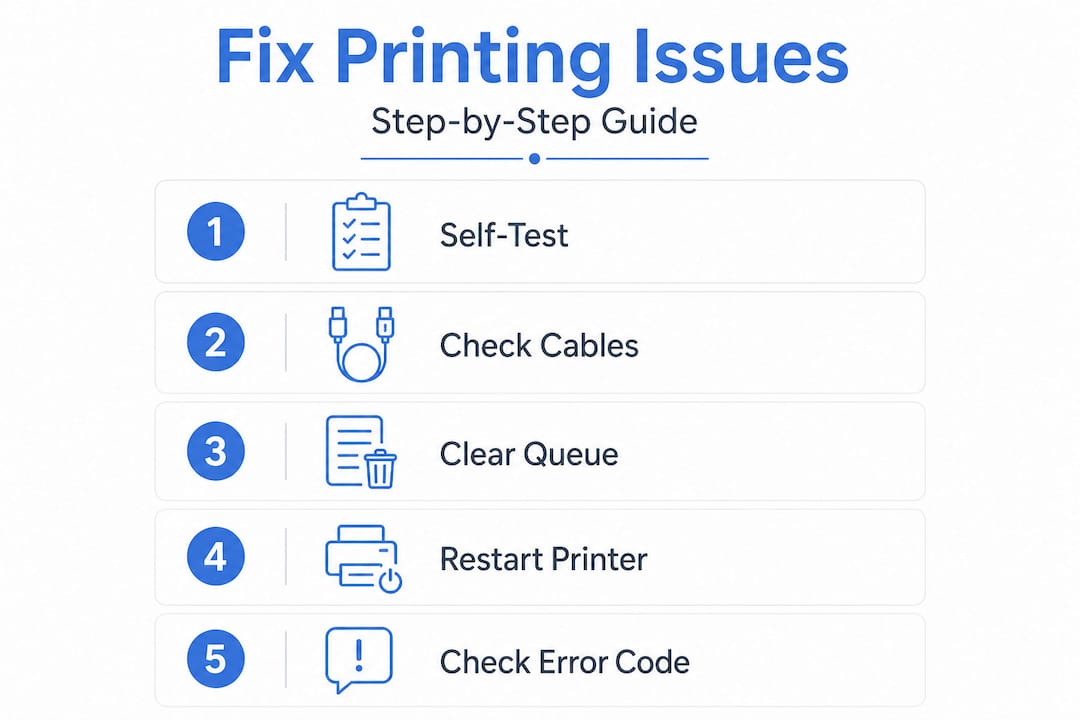 Infographic of printer troubleshooting steps