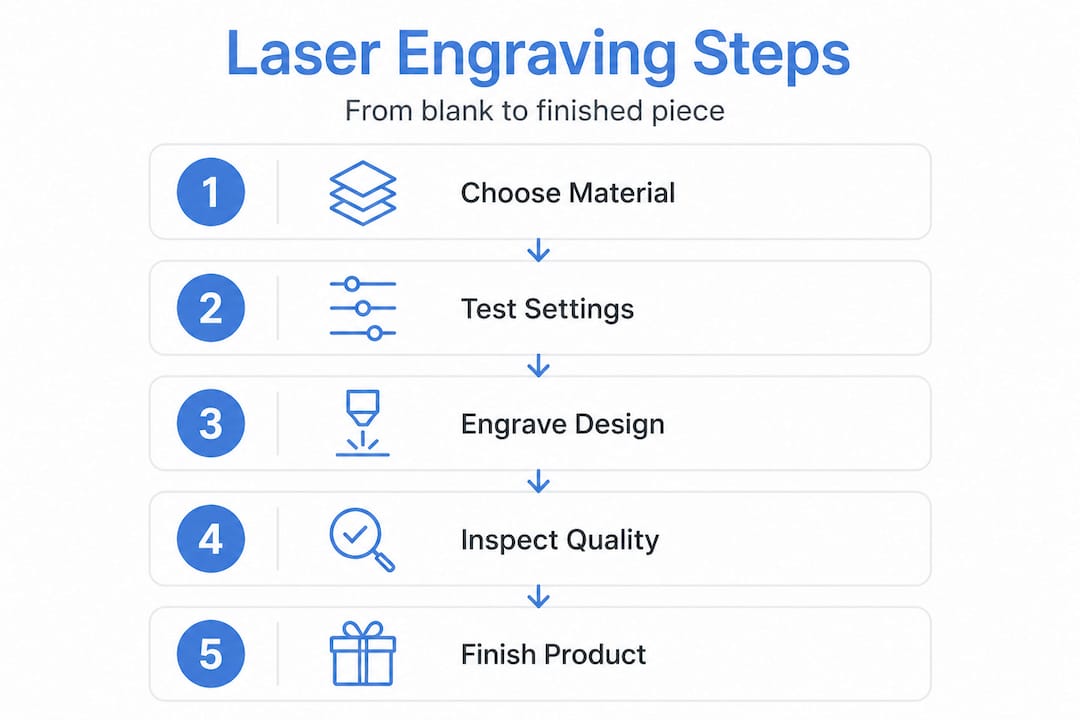Infographic with steps to engrave laser blanks