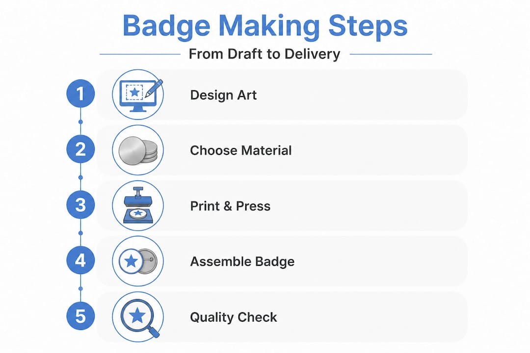 Infographic showing steps of custom badge making process