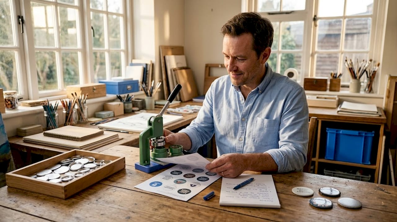 Man comparing DIY and supplier badge methods