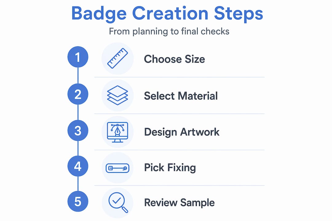 Infographic showing custom badge making steps