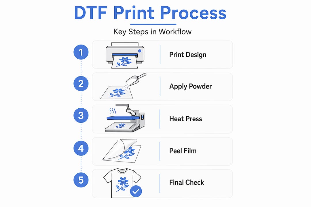 Infographic of DTF print process steps