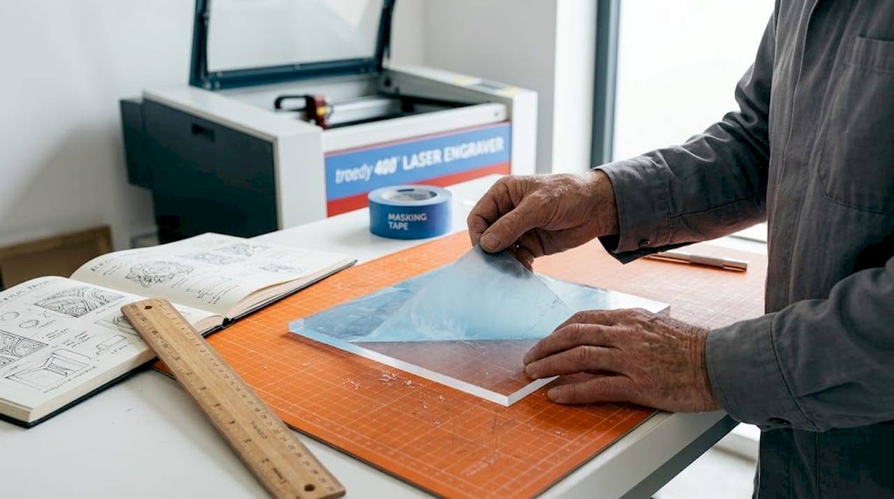 Peeling film from acrylic laser blank