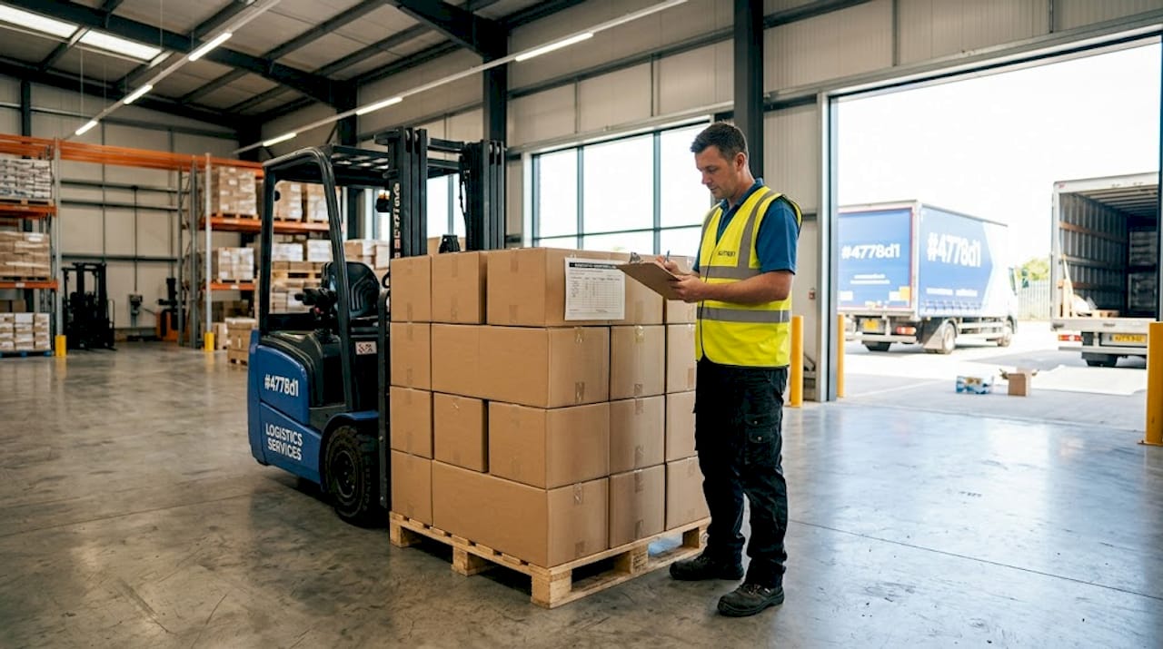 Warehouse worker checking bulk shipment and inventory